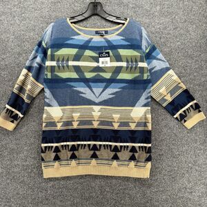 Chaps Sweater Womens M Blue Pullover Round Neck Aztec Tribal‎ Western Outdoor